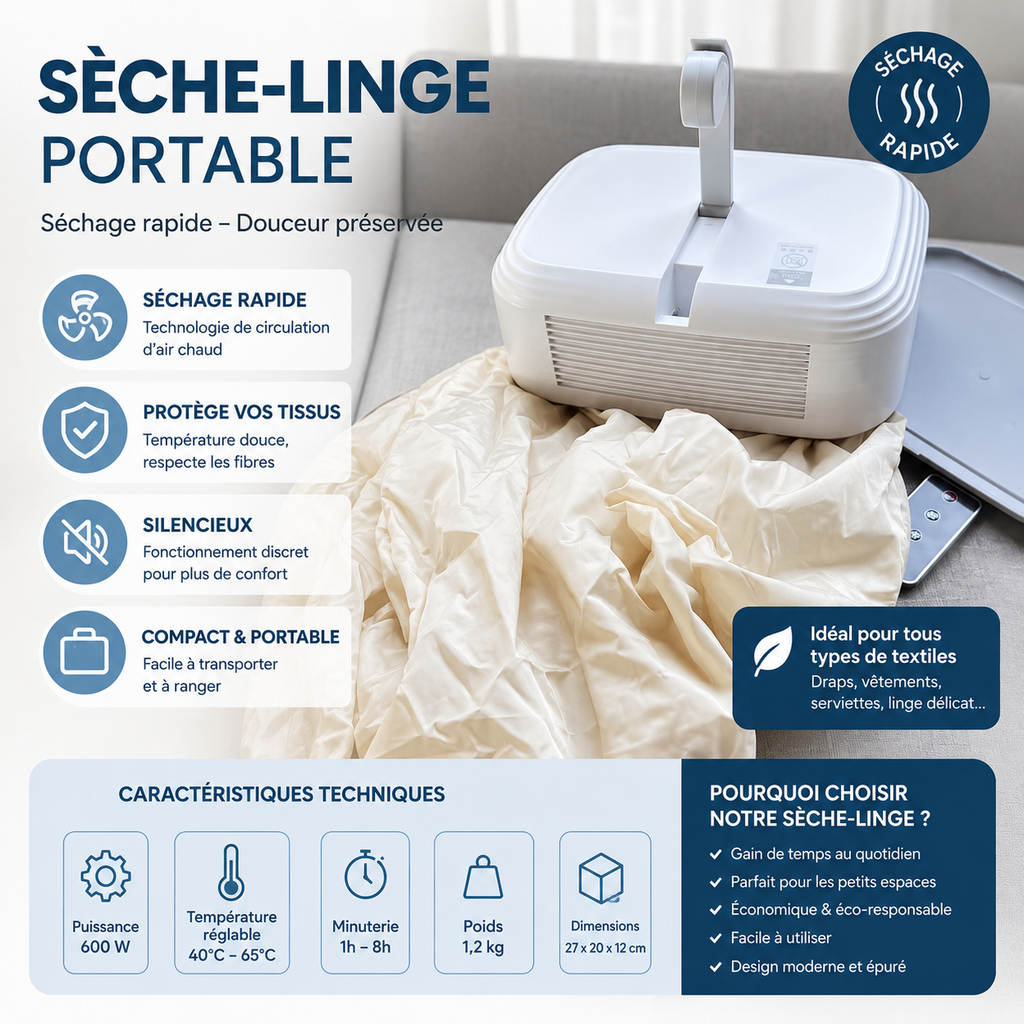 Sèche-Linge Portable – Séchage Rapide, Pratique & Intelligent