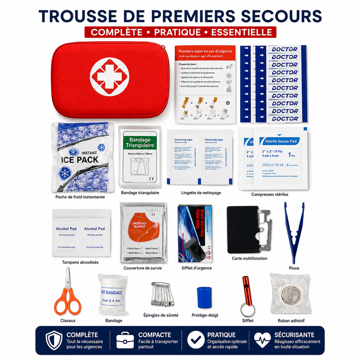 Kit de Premiers Secours Compact – La Sécurité Toujours à Portée de Main