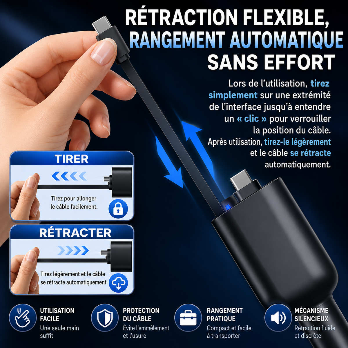 Chargeur Voiture Intelligent 4-en-1 avec Câbles Intégrés – Recharge Express
