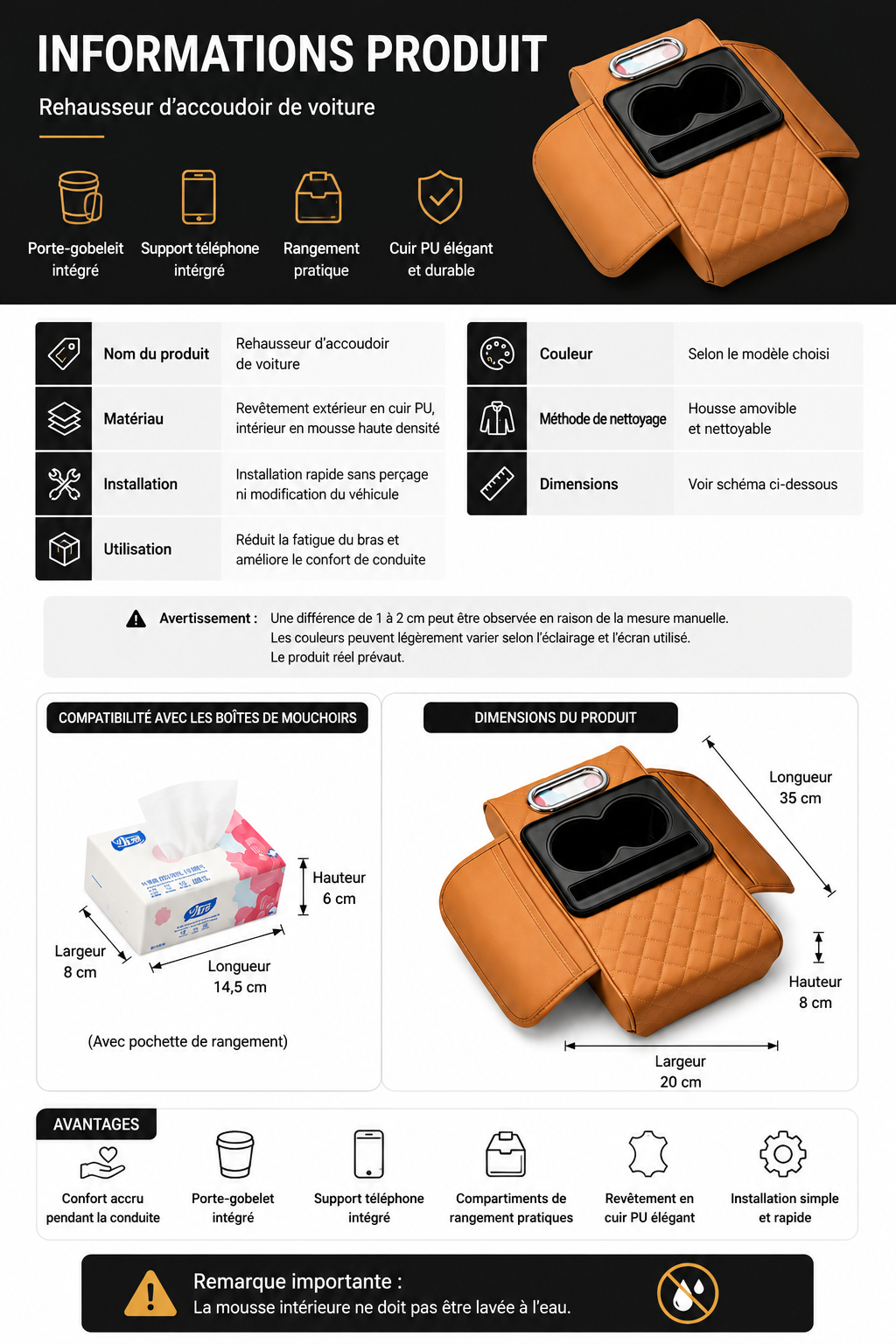 Rehausseur d’Accoudoir Premium 5 en 1 – Confort, Rangement et Élégance