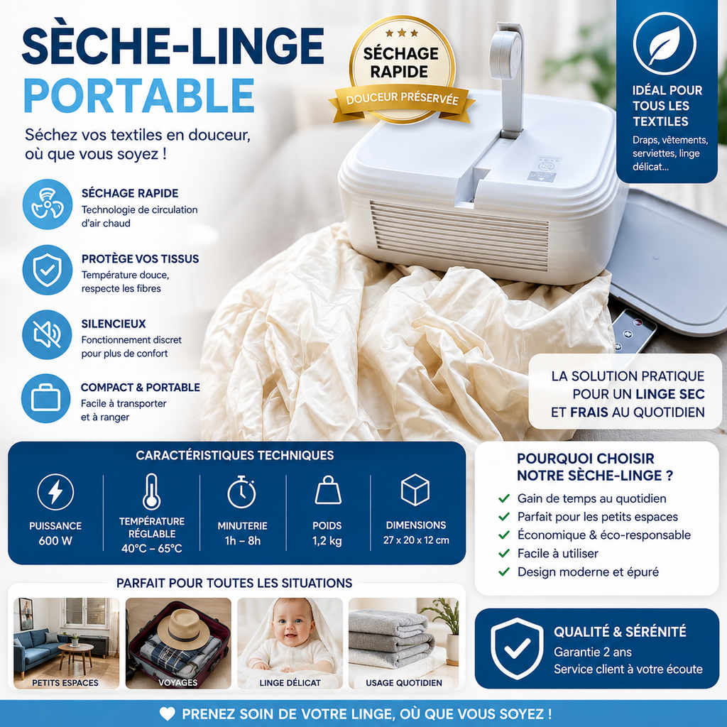 Sèche-Linge Portable – Séchage Rapide, Pratique & Intelligent