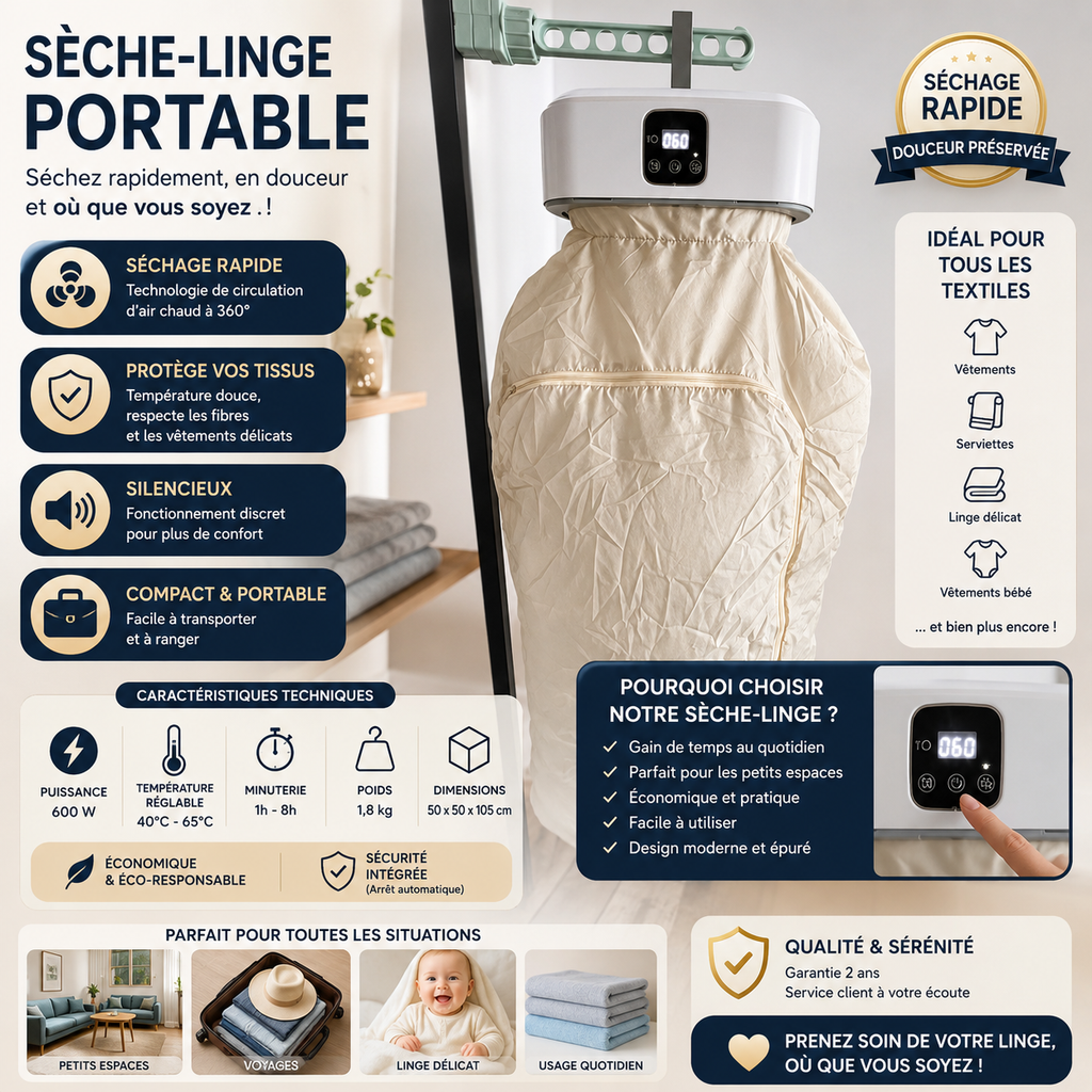 Sèche-Linge Portable – Séchage Rapide, Pratique & Intelligent