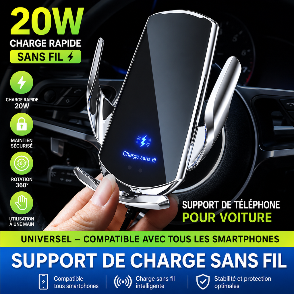 Chargeur Sans Fil Voiture 360° – Support Intelligent Universel